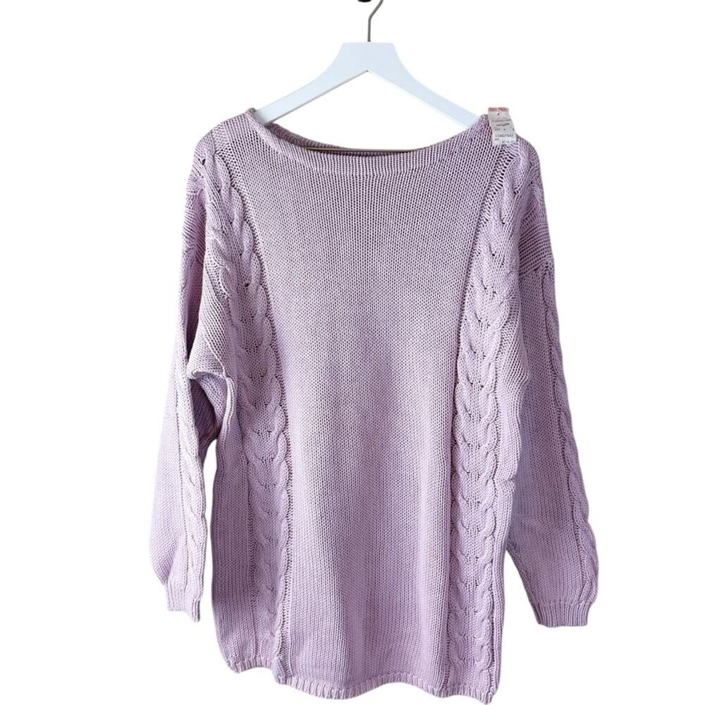 Pringle Of Scotland Purple Boat Neck Sweater with Cable Knit NEW Deadstock Sz L
